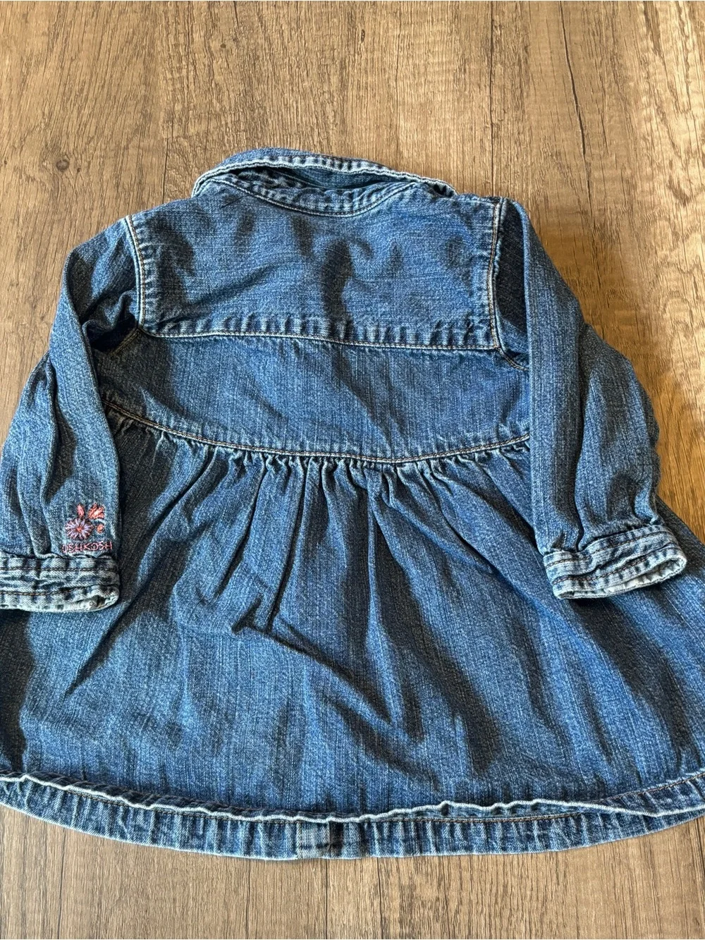 Vintage 2000s Y2K Oshkosh B’Gosh Denim Dress Baby Clothes Outfit Floral 12M